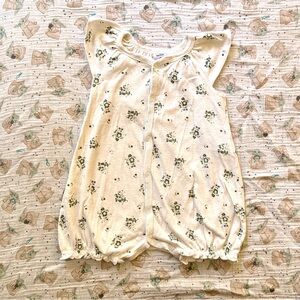 Petit Bateau | Cream Romper with Green Floral Pattern